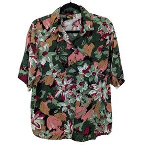 Vintage 90s Floral Button Up Shirt Women Size L Abstract Resort Tropical Coastal